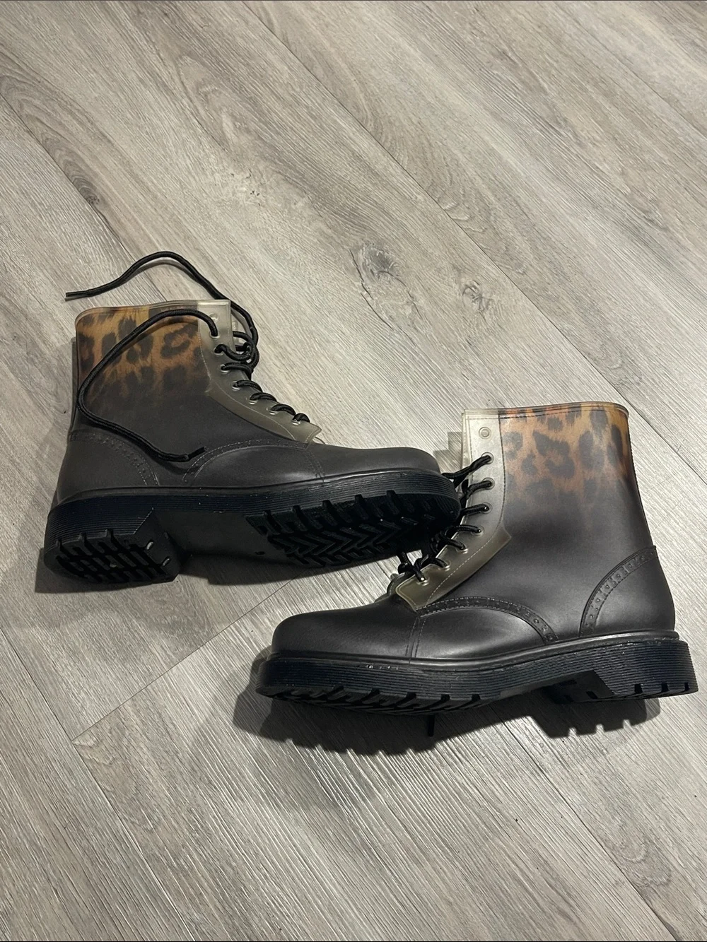 Leopard Print Combat Boots - Men's Brown/Black
